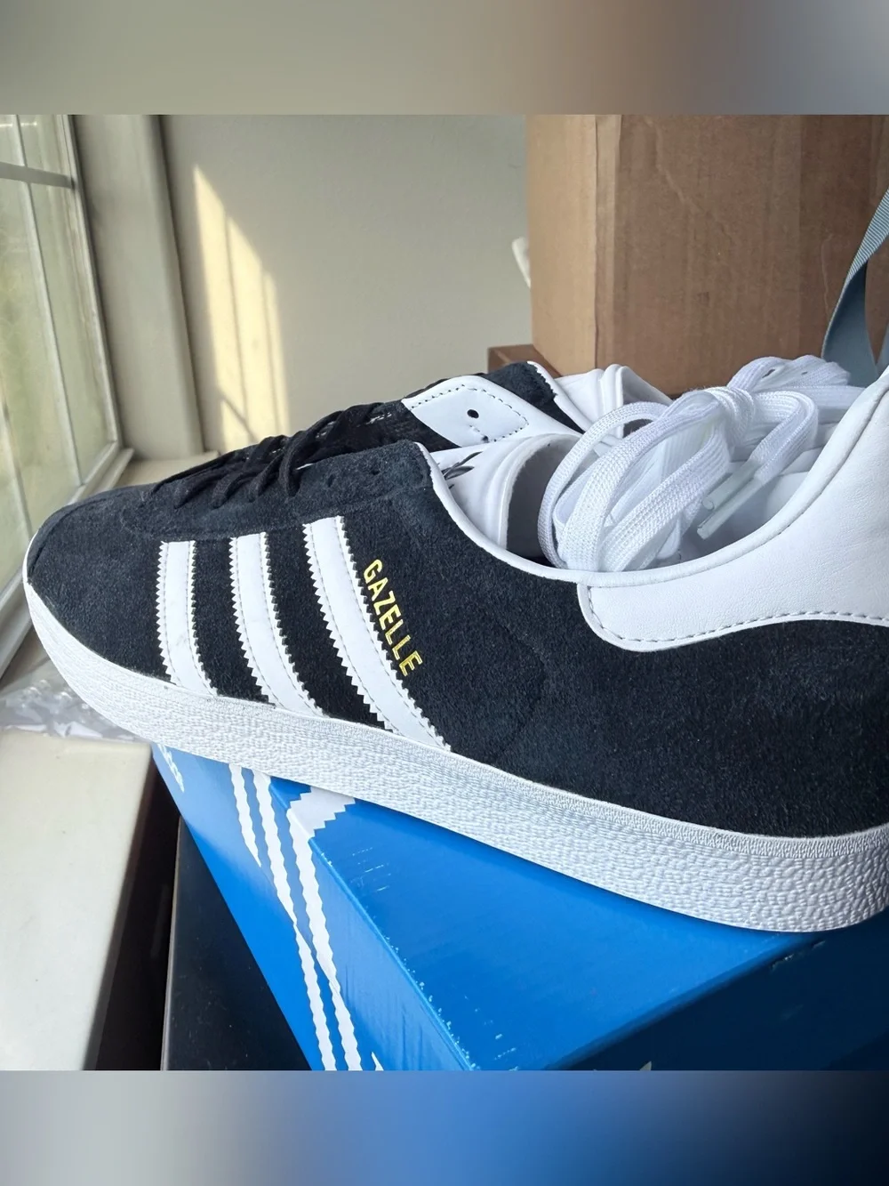 adidas Gazelle Black White Suede Sneakers